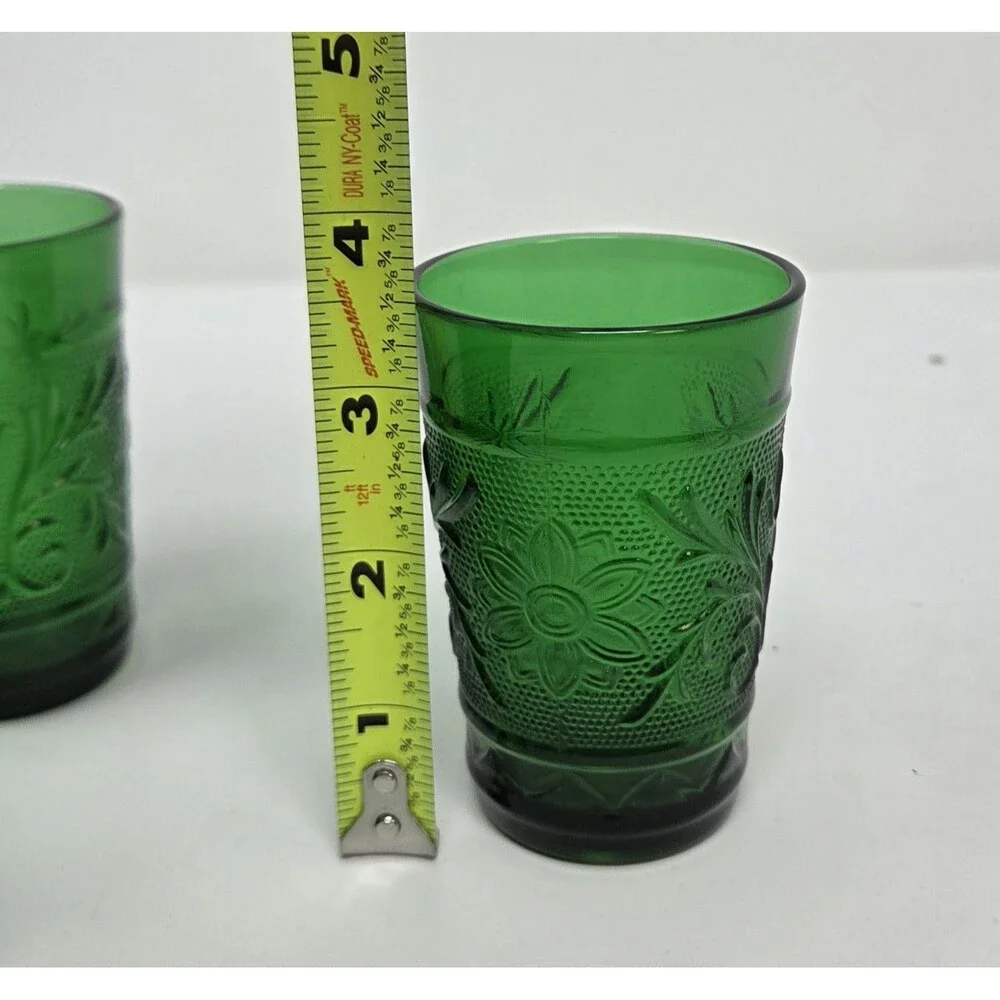 Anchor Hocking Sandwich Forest Green Juice Tumblers Set 6 Vintage Pressed Glass